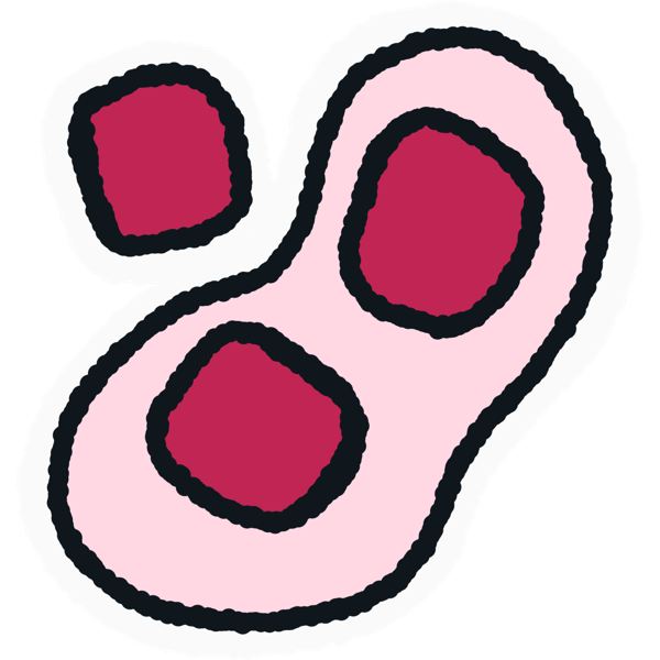 three dark pink squares. the two on the right are inside a light pink blob